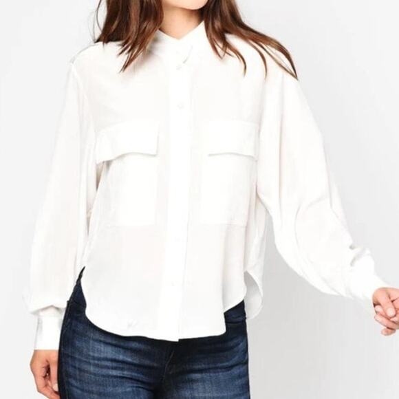 FRAME 100% Silk Clean Safari Shirt in Off White Women's Size Small - Picture 2 of 13